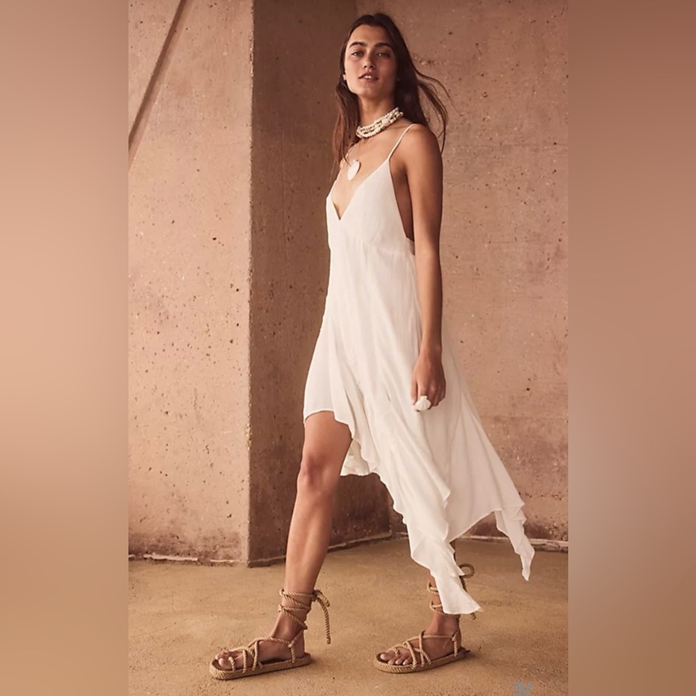 Free People White Asymmetrical Slip Mini Dress